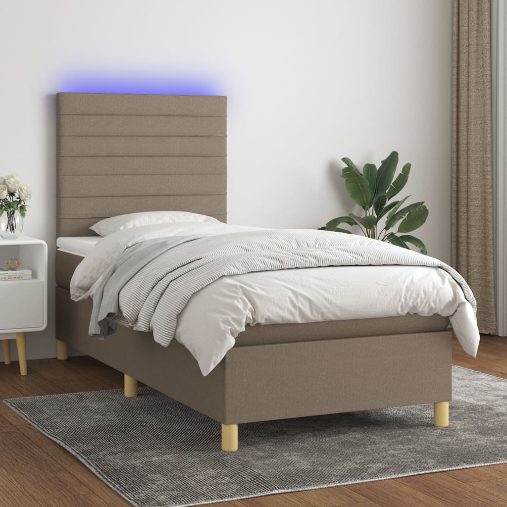 Box Spring Postel S Matrací A Led Textil Taupe