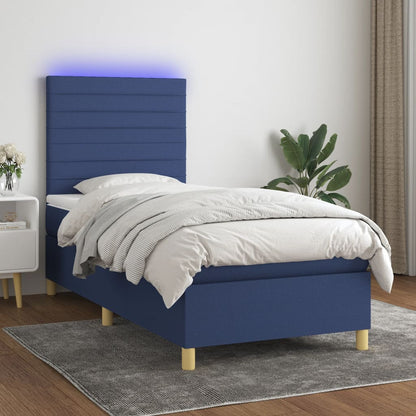 Box Spring Postel S Matrací A Led Textil Modrá