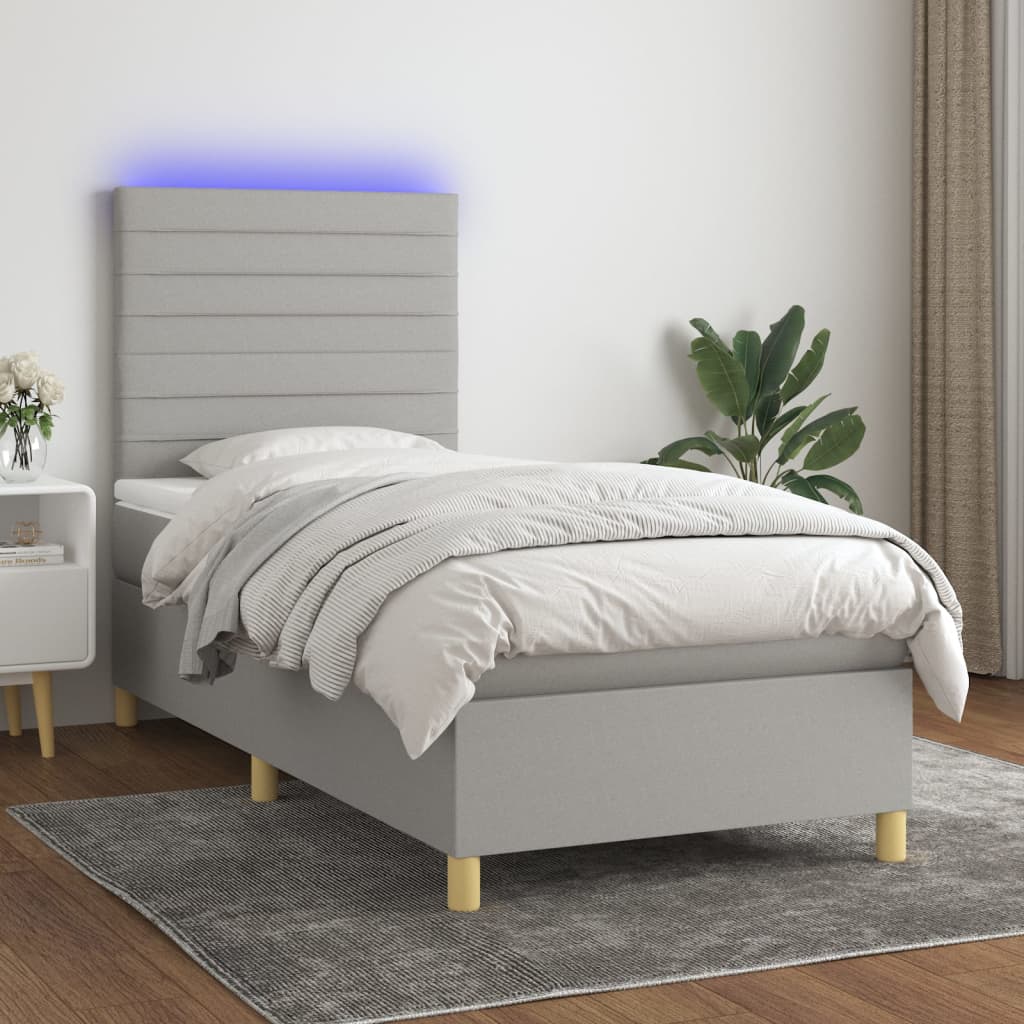 Box Spring Postel S Matrací A Led Textil Světle Šedá