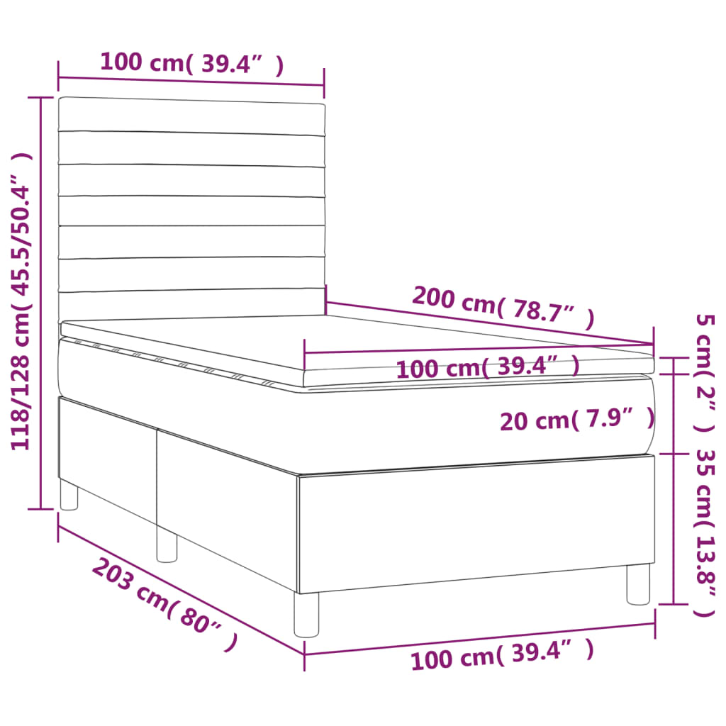 Box Spring Postel S Matrací A Led Tmavě Hnědá 100X200 Cm Textil