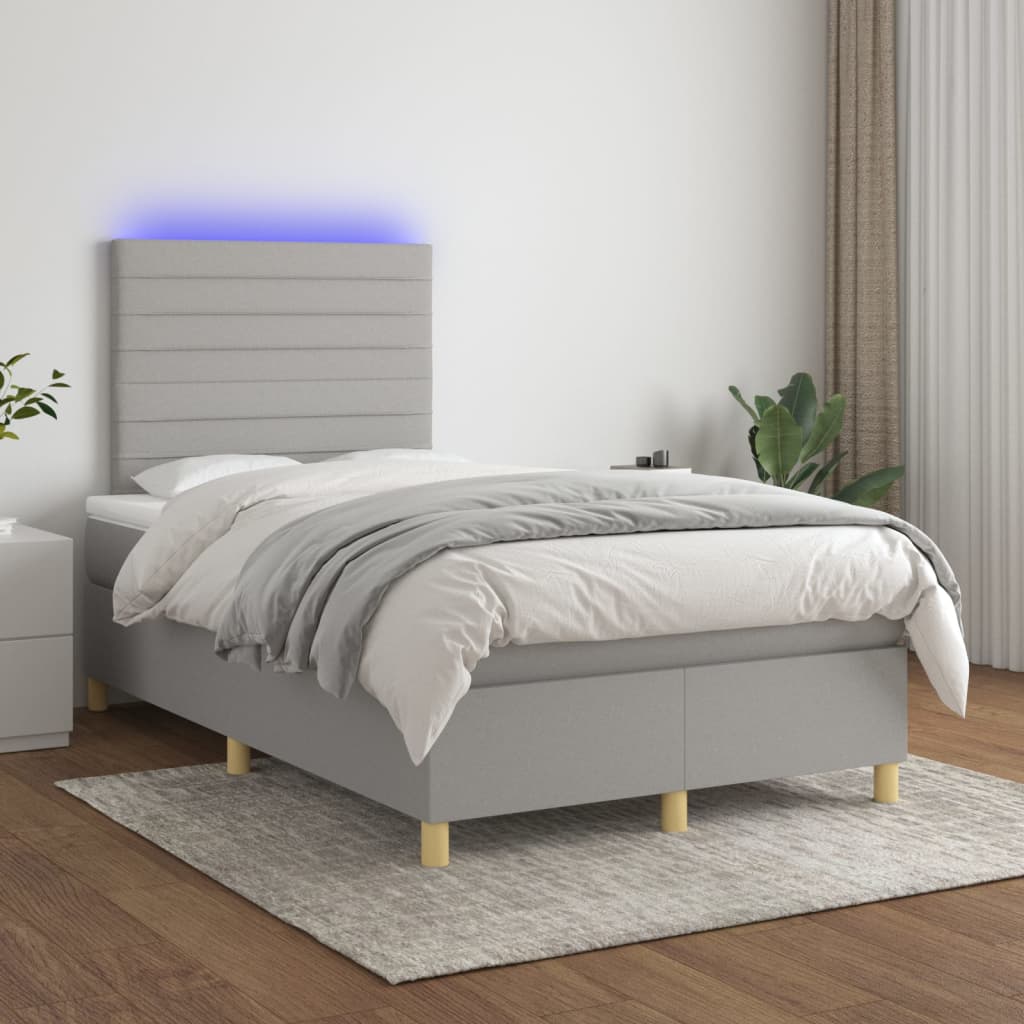Box Spring Postel S Matrací A Led Textil Světle Šedá