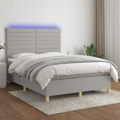Box Spring Postel S Matrací A Led Textil Světle Šedá
