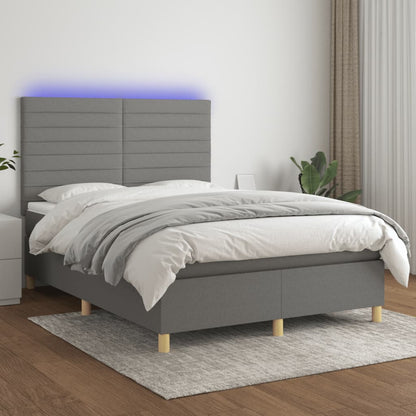 Box Spring Postel S Matrací A Led Textil Tmavě Šedá
