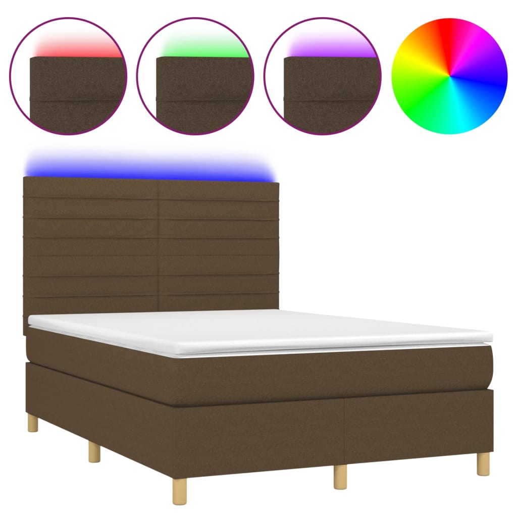 Box Spring Postel S Matrací A Led Tmavě Hnědá 140X190 Cm Textil