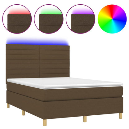 Box Spring Postel S Matrací A Led Tmavě Hnědá 140X190 Cm Textil