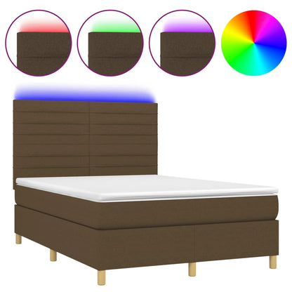 Box Spring Postel S Matrací A Led Tmavě Hnědá 140X200 Cm Textil