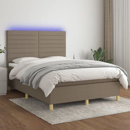 Box Spring Postel S Matrací A Led Textil Taupe