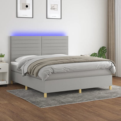 Box Spring Postel S Matrací A Led Textil Světle Šedá