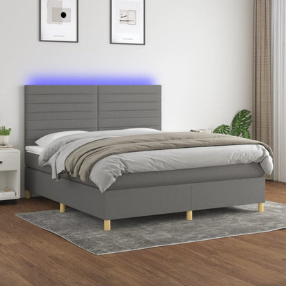 Box Spring Postel S Matrací A Led Textil Tmavě Šedá
