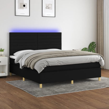 Box Spring Postel S Matrací A Led Černá Textil Černá