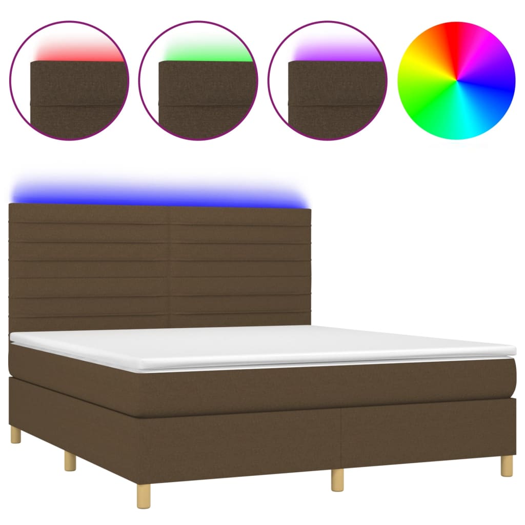 Box Spring Postel S Matrací A Led Tmavě Hnědá 160X200 Cm Textil