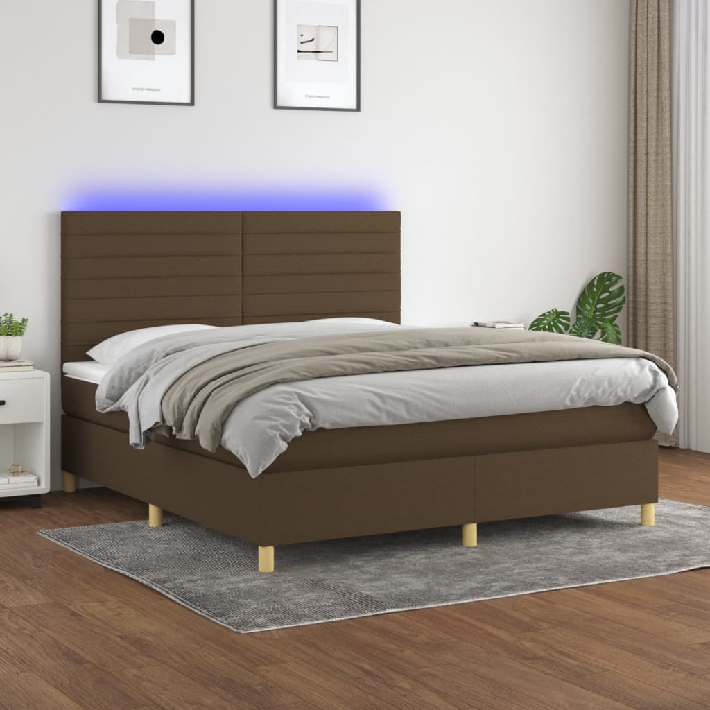 Box Spring Postel S Matrací A Led Tmavě Hnědá 160X200 Cm Textil