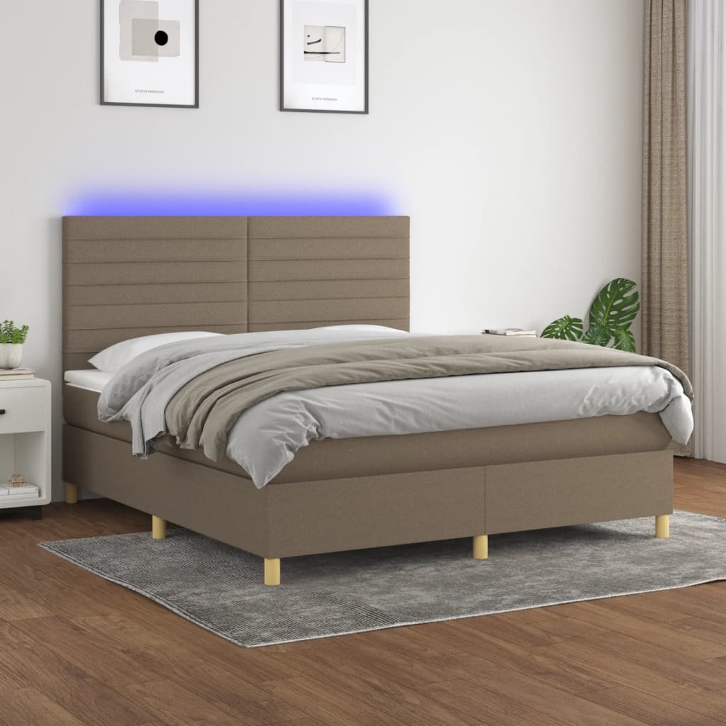 Box Spring Postel S Matrací A Led Textil Taupe