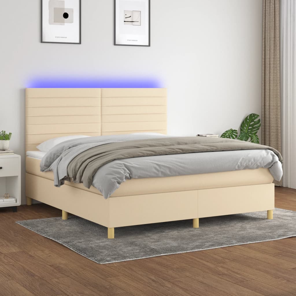 Box Spring Postel S Matrací A Led Textil Krémová