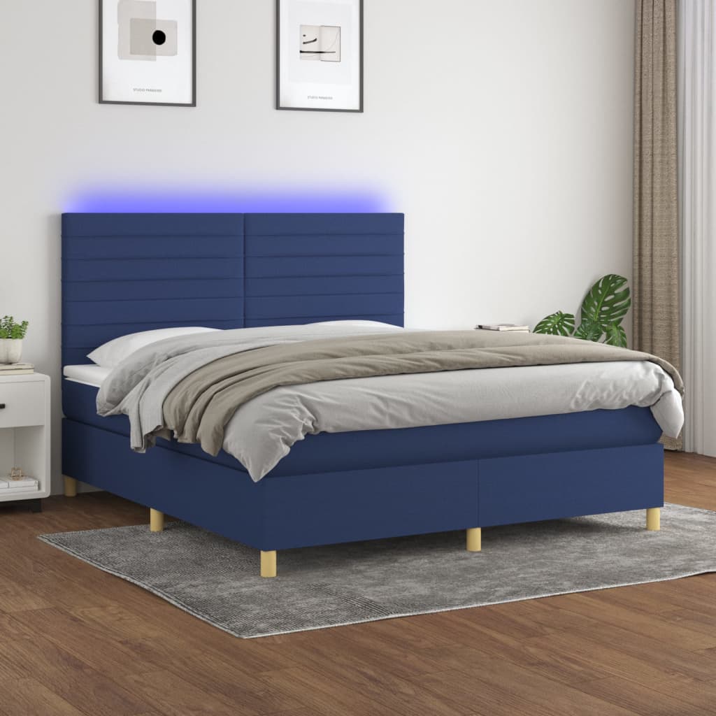 Box Spring Postel S Matrací A Led Textil Modrá