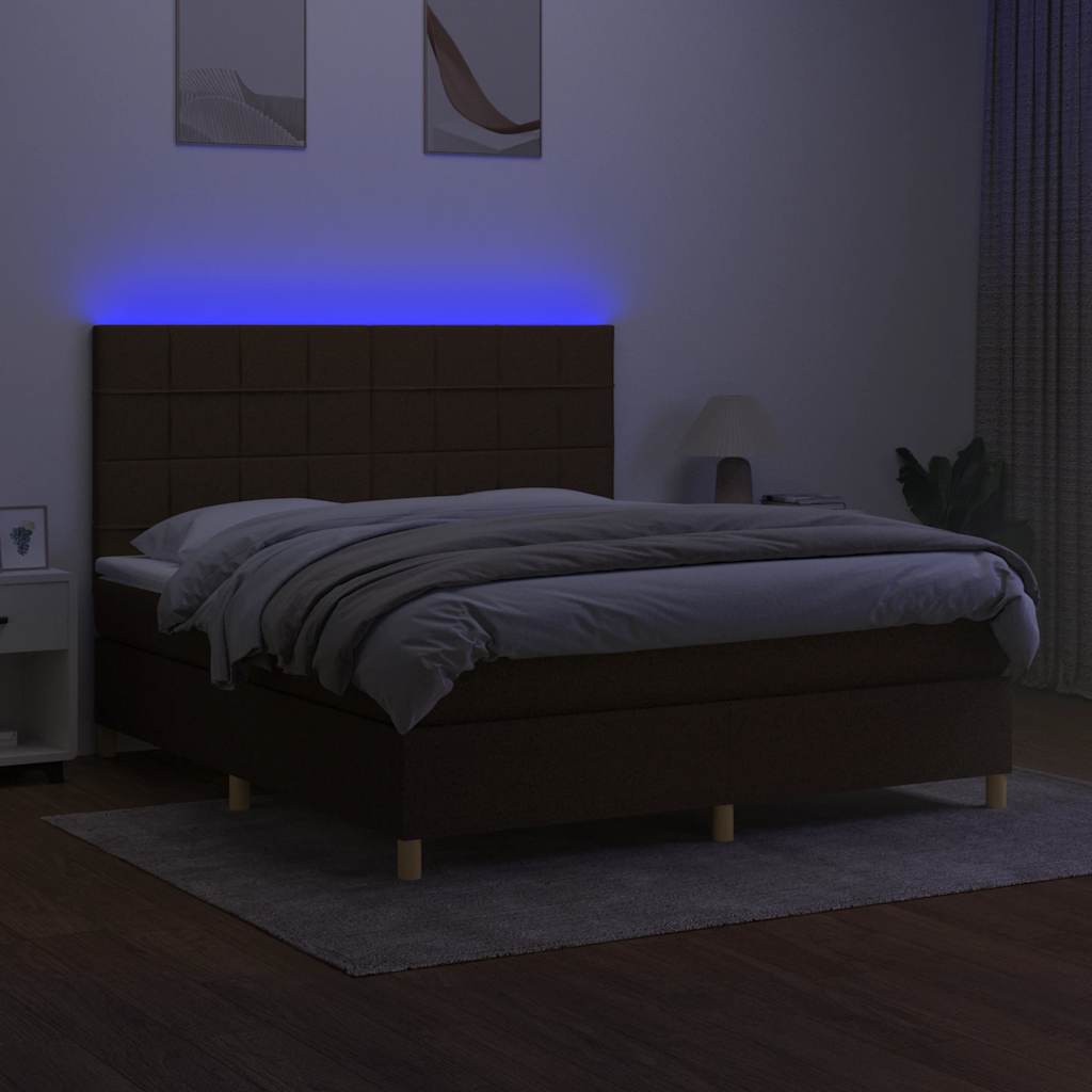 Box Spring Postel S Matrací A Led Tmavě Hnědá 180X200 Cm Textil