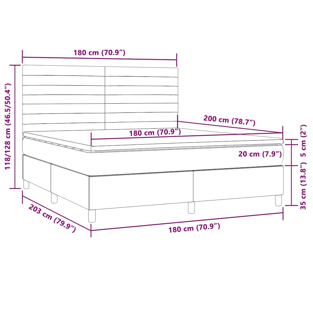 Box Spring Postel S Matrací A Led Tmavě Hnědá 180X200 Cm Textil