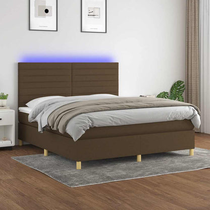 Box Spring Postel S Matrací A Led Tmavě Hnědá 180X200 Cm Textil