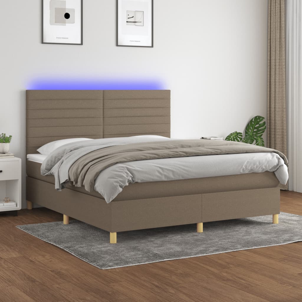 Box Spring Postel S Matrací A Led Textil Taupe