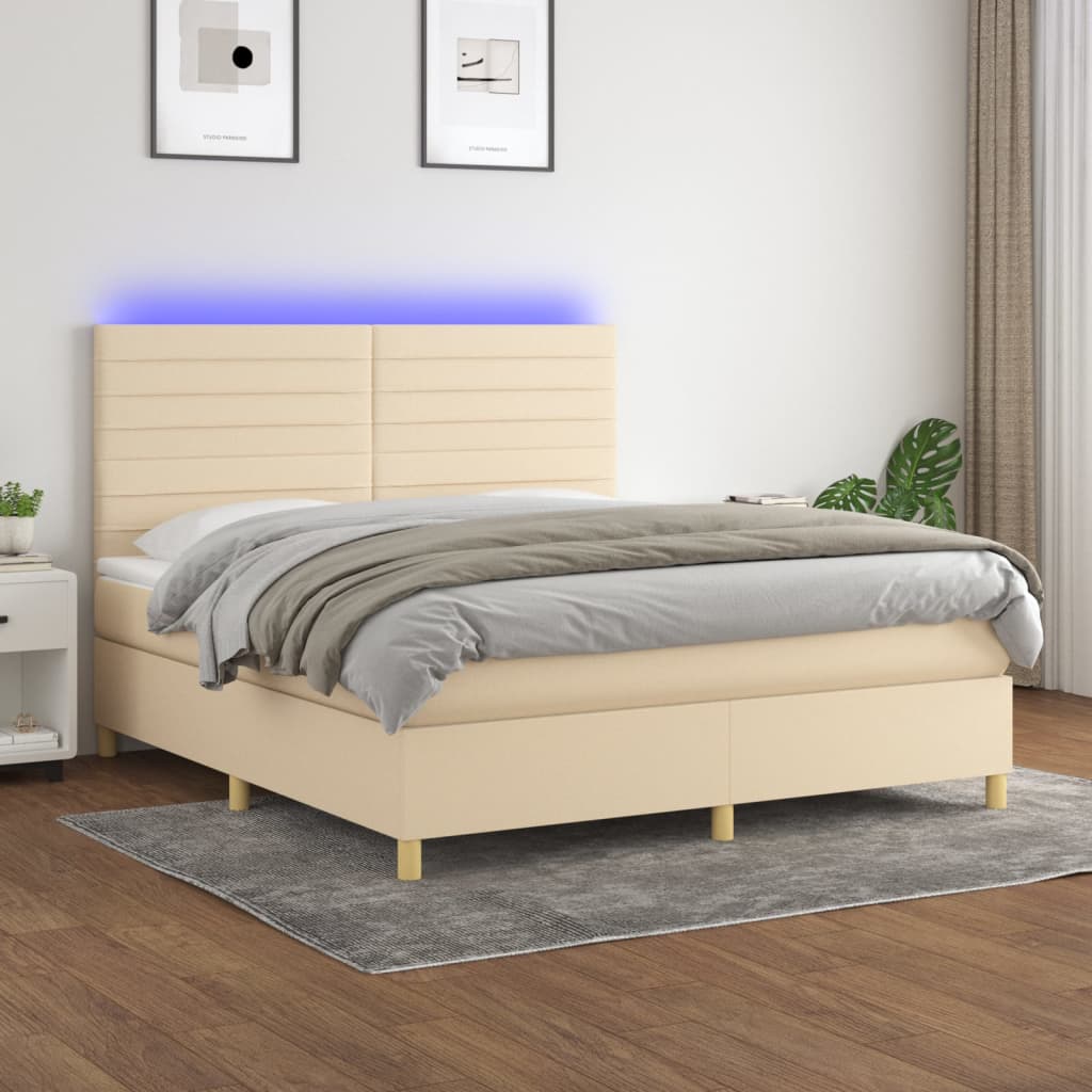 Box Spring Postel S Matrací A Led Textil Krémová