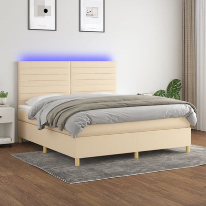 Box Spring Postel S Matrací A Led Textil Krémová