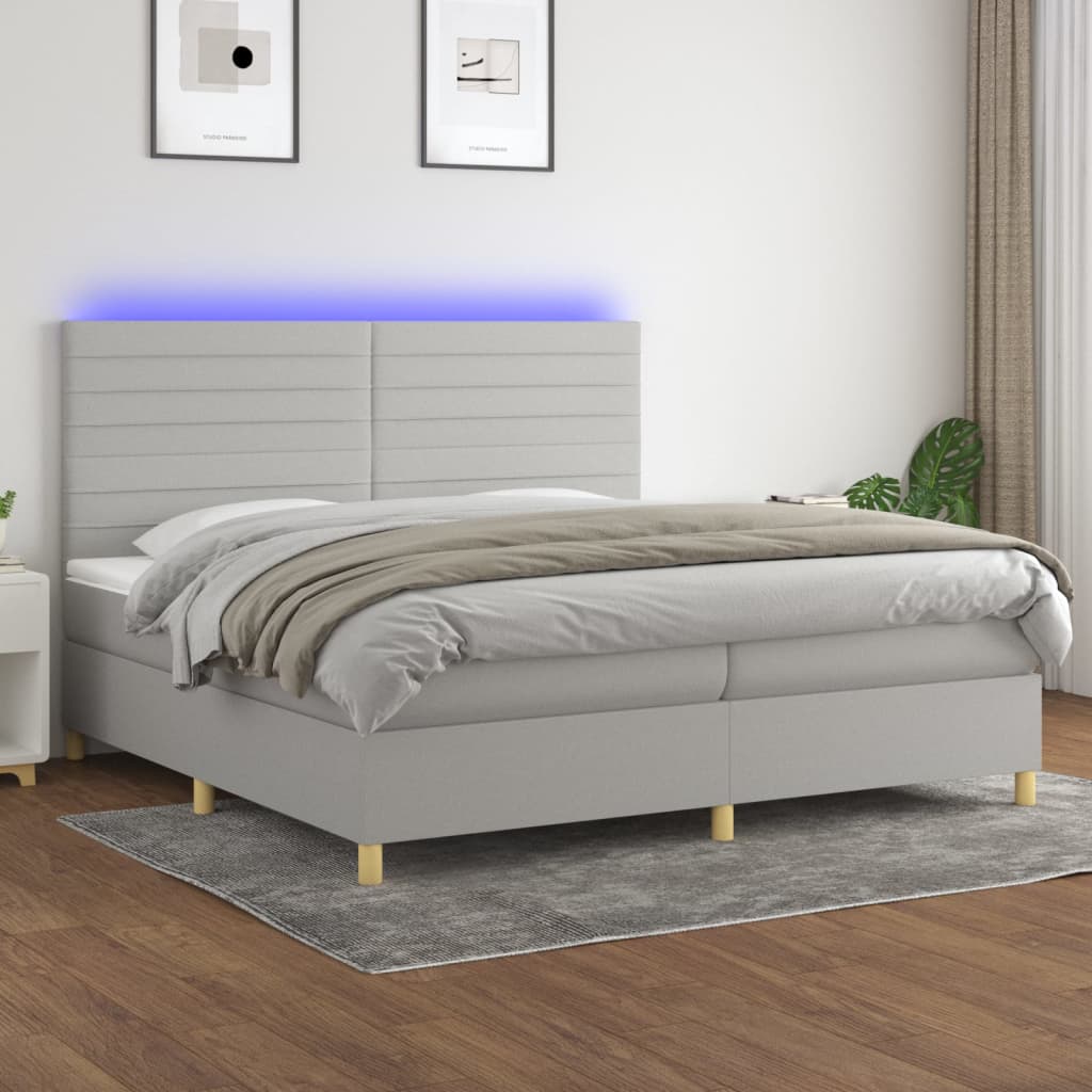 Box Spring Postel S Matrací A Led Textil Světle Šedá
