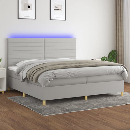 Box Spring Postel S Matrací A Led Textil Světle Šedá