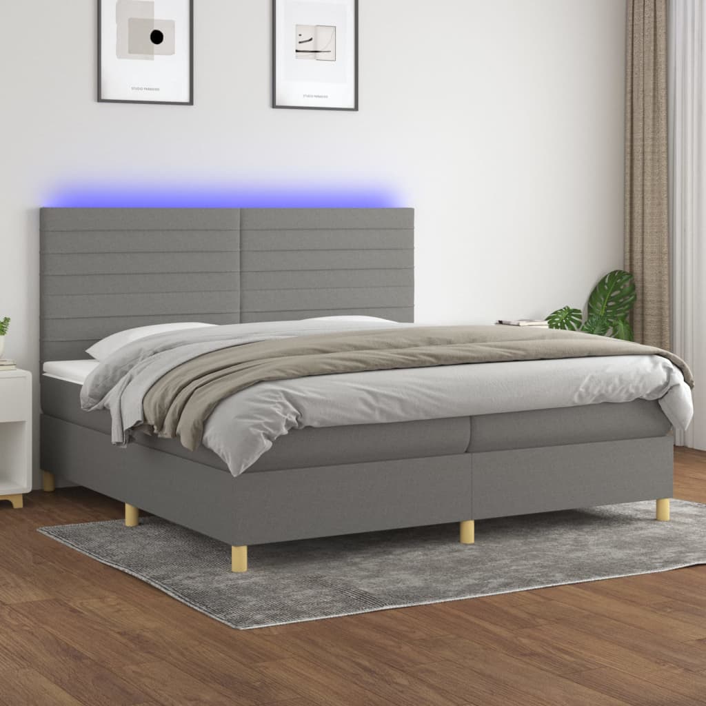 Box Spring Postel S Matrací A Led Textil Tmavě Šedá