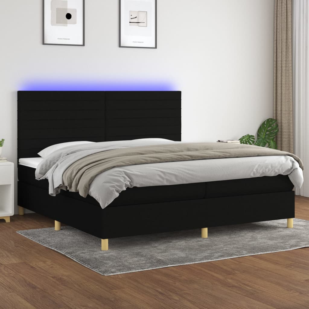Box Spring Postel S Matrací A Led Černá Textil Černá