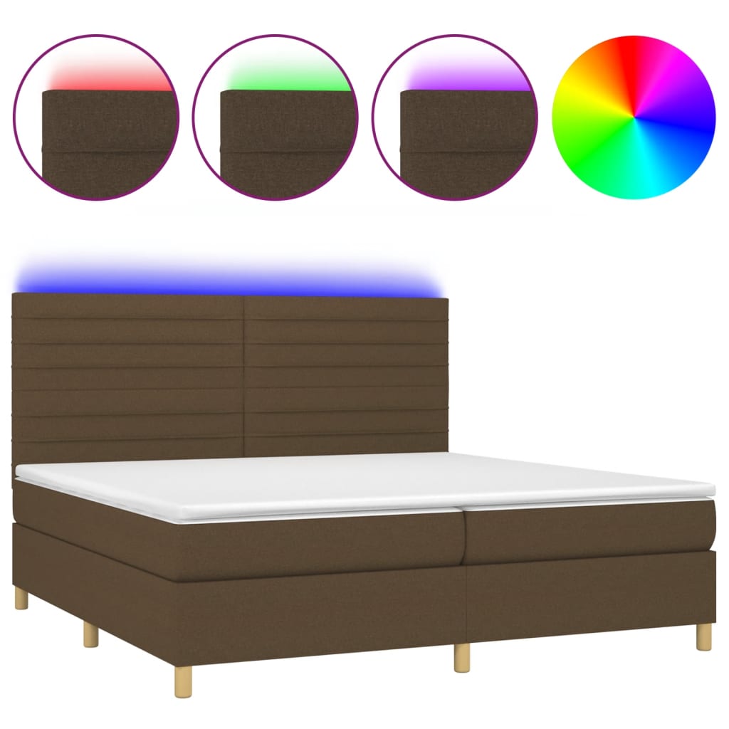 Box Spring Postel S Matrací A Led Tmavě Hnědá 200X200 Cm Textil