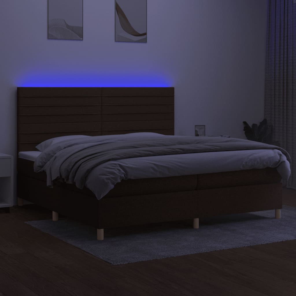 Box Spring Postel S Matrací A Led Tmavě Hnědá 200X200 Cm Textil