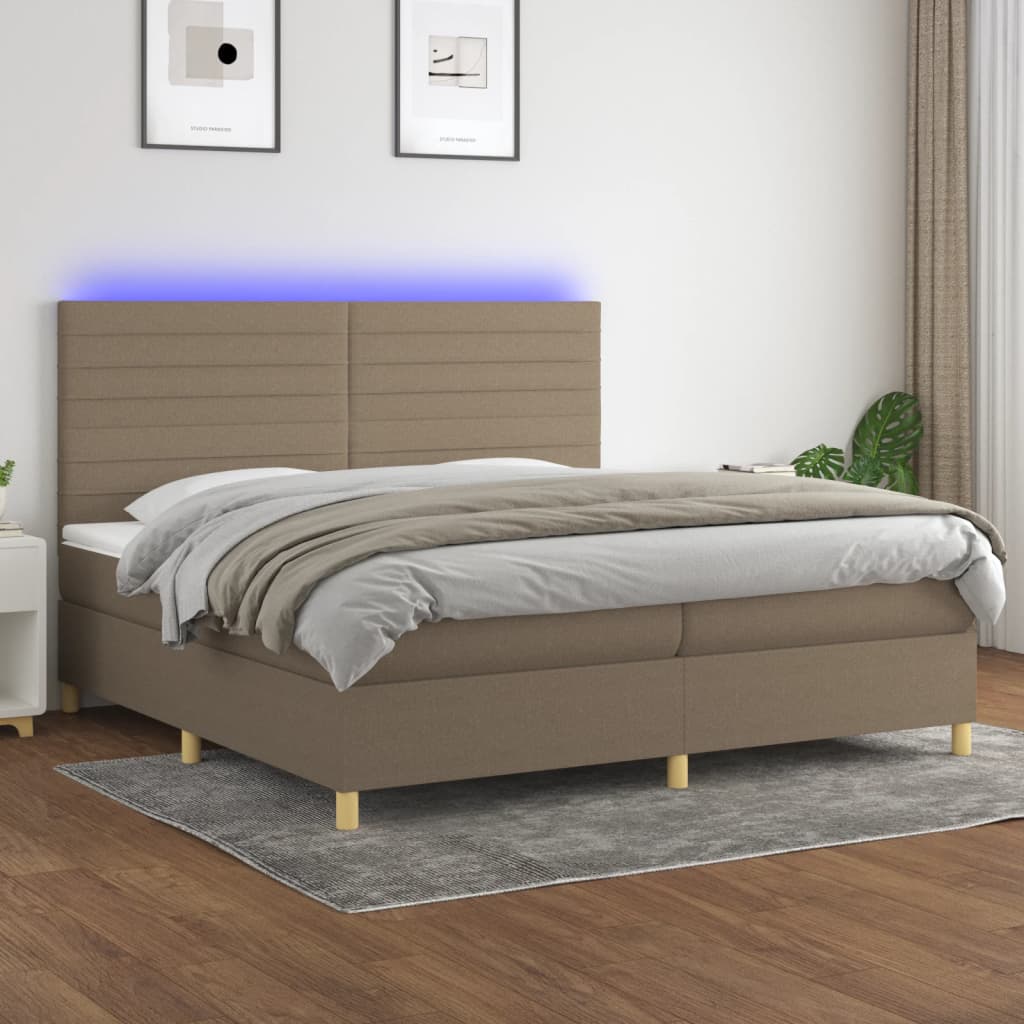 Box Spring Postel S Matrací A Led Taupe 200X200 Cm Textil