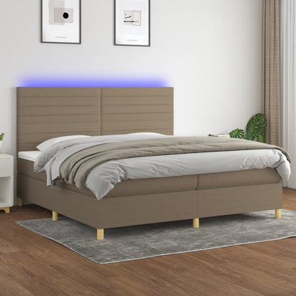 Box Spring Postel S Matrací A Led Taupe 200X200 Cm Textil