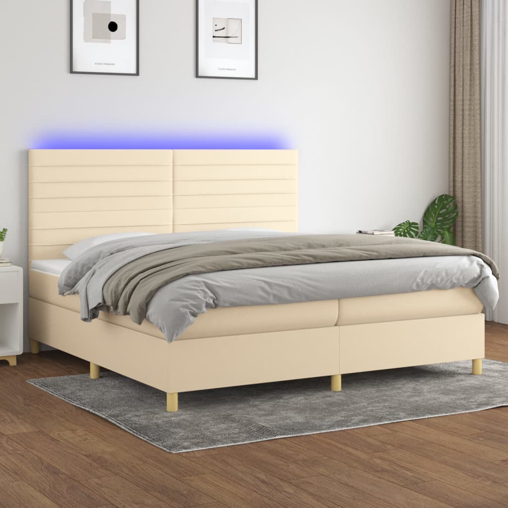 Box Spring Postel S Matrací A Led Textil Krémová