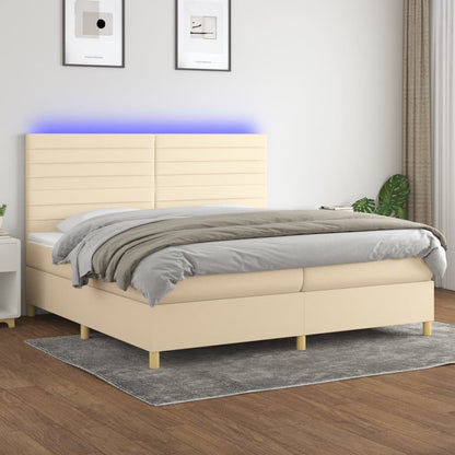 Box Spring Postel S Matrací A Led Textil Krémová