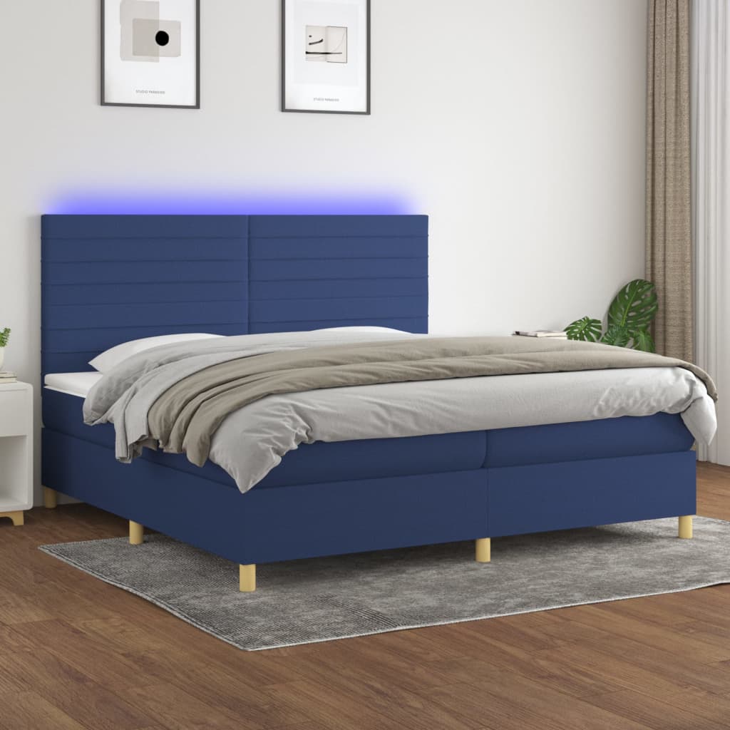 Box Spring Postel S Matrací A Led Textil Modrá
