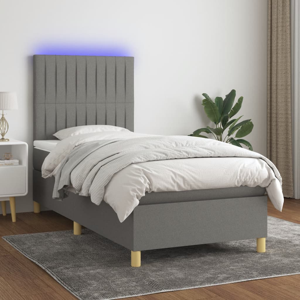 Box Spring Postel S Matrací A Led Textil Tmavě Šedá