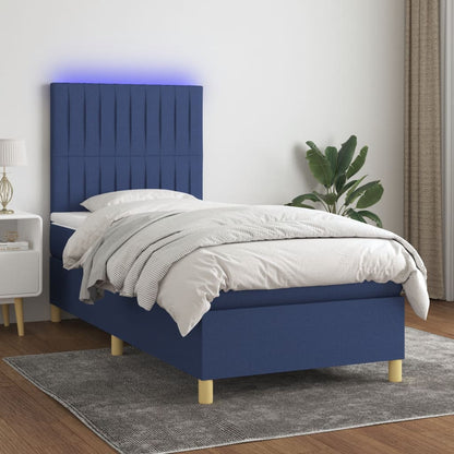 Box Spring Postel S Matrací A Led Textil Modrá