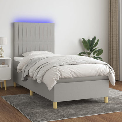 Box Spring Postel S Matrací A Led Textil Světle Šedá