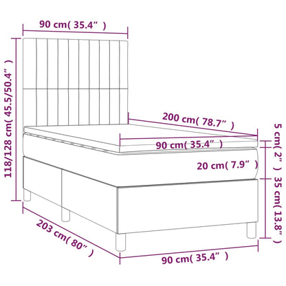 Box Spring Postel S Matrací A Led Tmavě Hnědá 90X200 Cm Textil