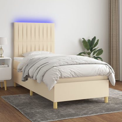 Box Spring Postel S Matrací A Led Textil Krémová
