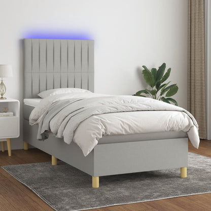Box Spring Postel S Matrací A Led Textil Světle Šedá