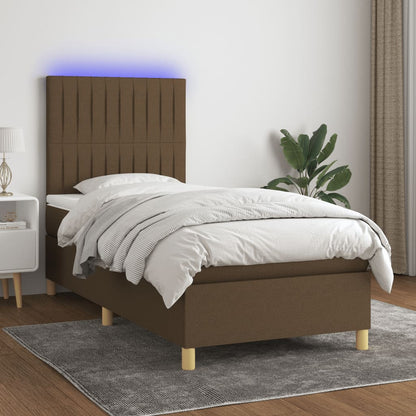 Box Spring Postel S Matrací A Led Tmavě Hnědá 100X200 Cm Textil