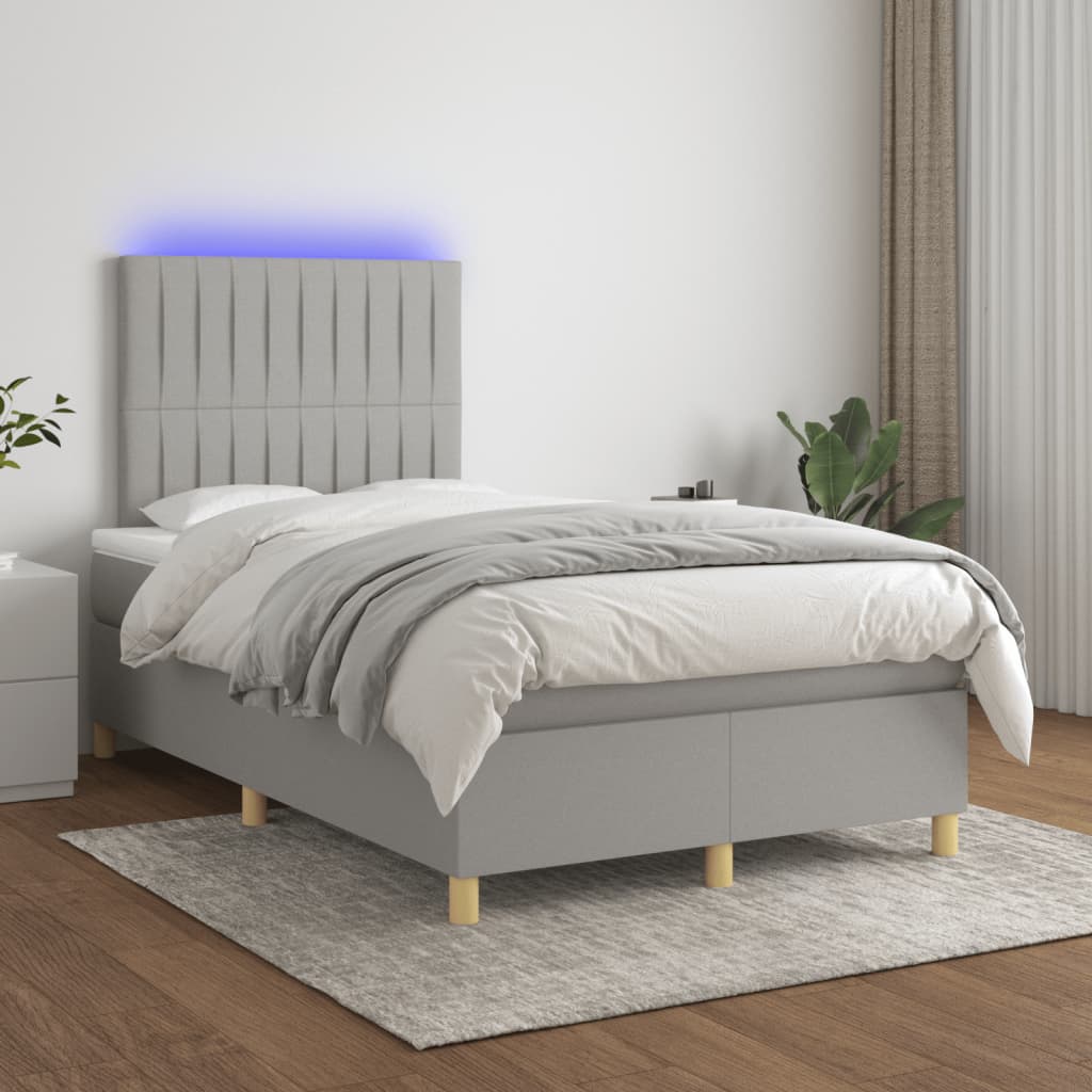 Box Spring Postel S Matrací A Led Textil Světle Šedá