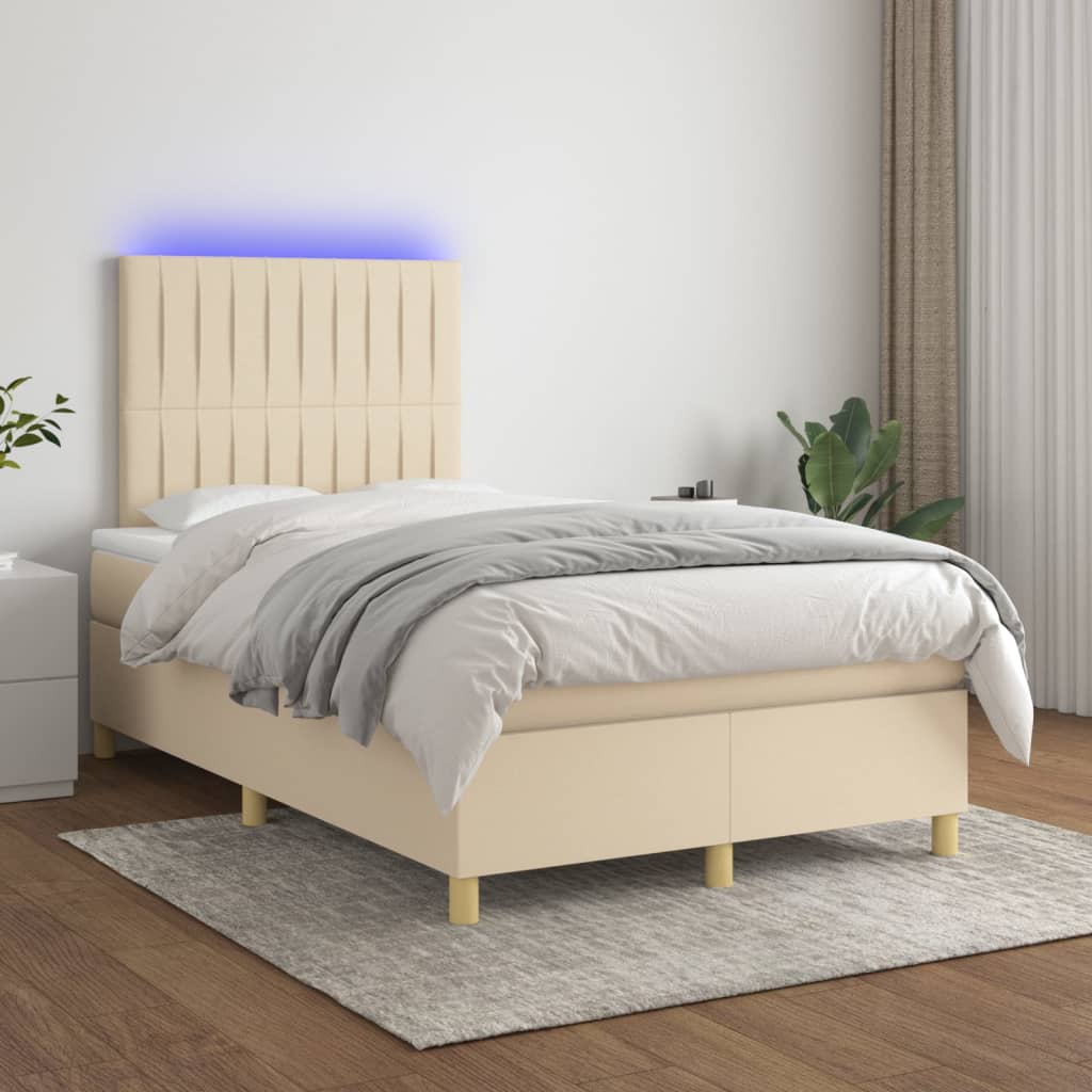 Box Spring Postel S Matrací A Led Textil Krémová