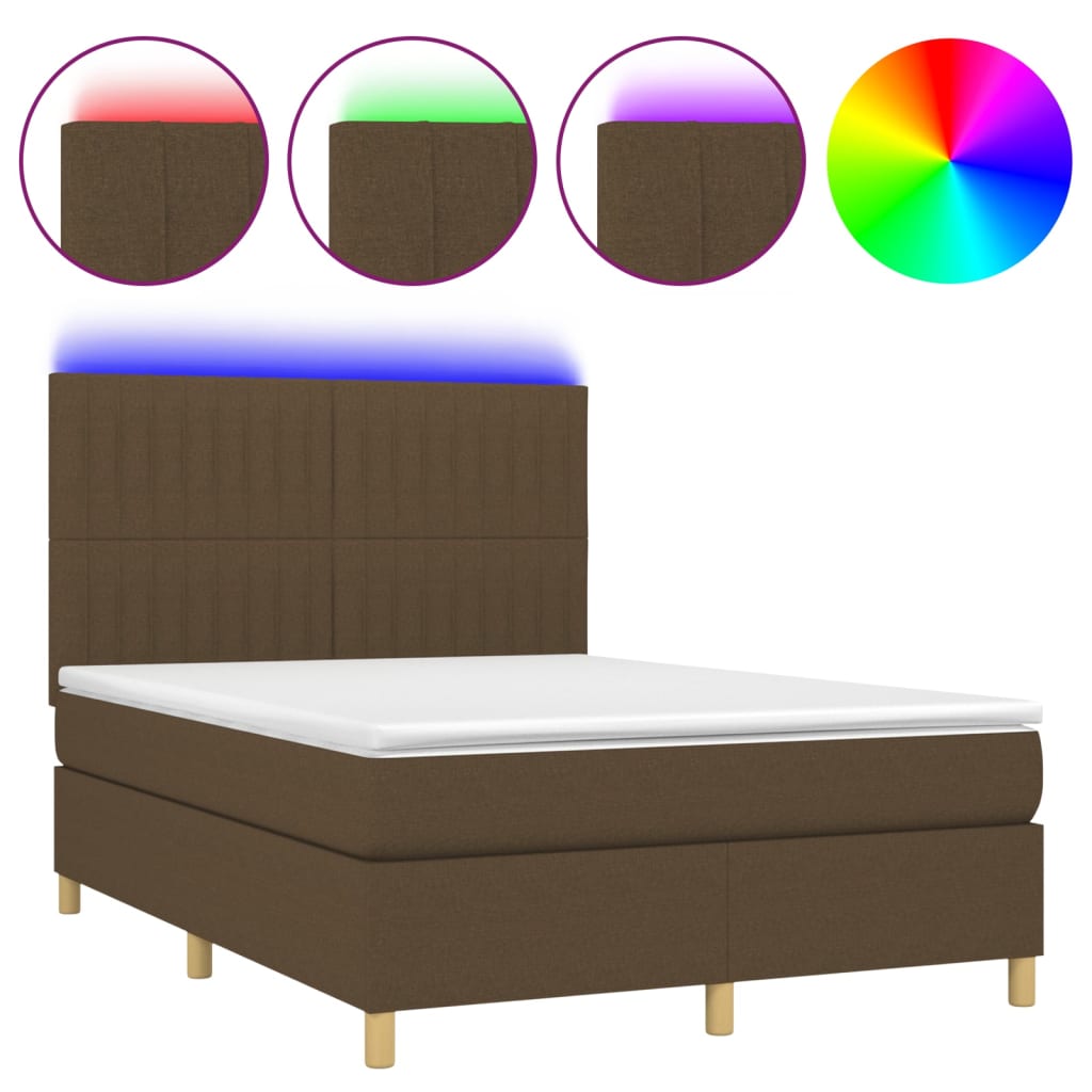 Box Spring Postel S Matrací A Led Tmavě Hnědá 140X190 Cm Textil