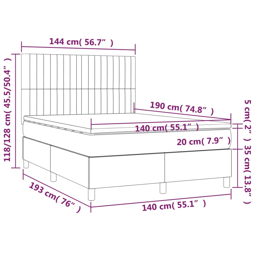 Box Spring Postel S Matrací A Led Tmavě Hnědá 140X190 Cm Textil