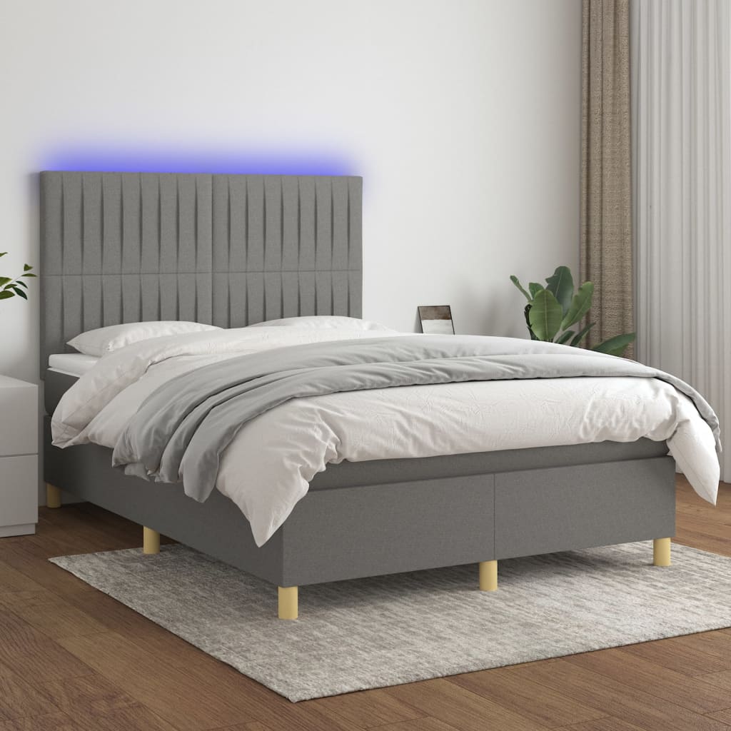 Box Spring Postel S Matrací A Led Textil Tmavě Šedá