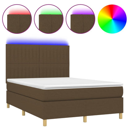 Box Spring Postel S Matrací A Led Tmavě Hnědá 140X200 Cm Textil