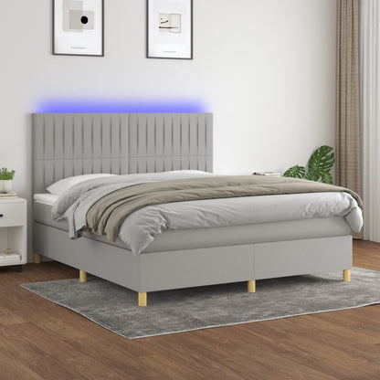 Box Spring Postel S Matrací A Led Textil Světle Šedá